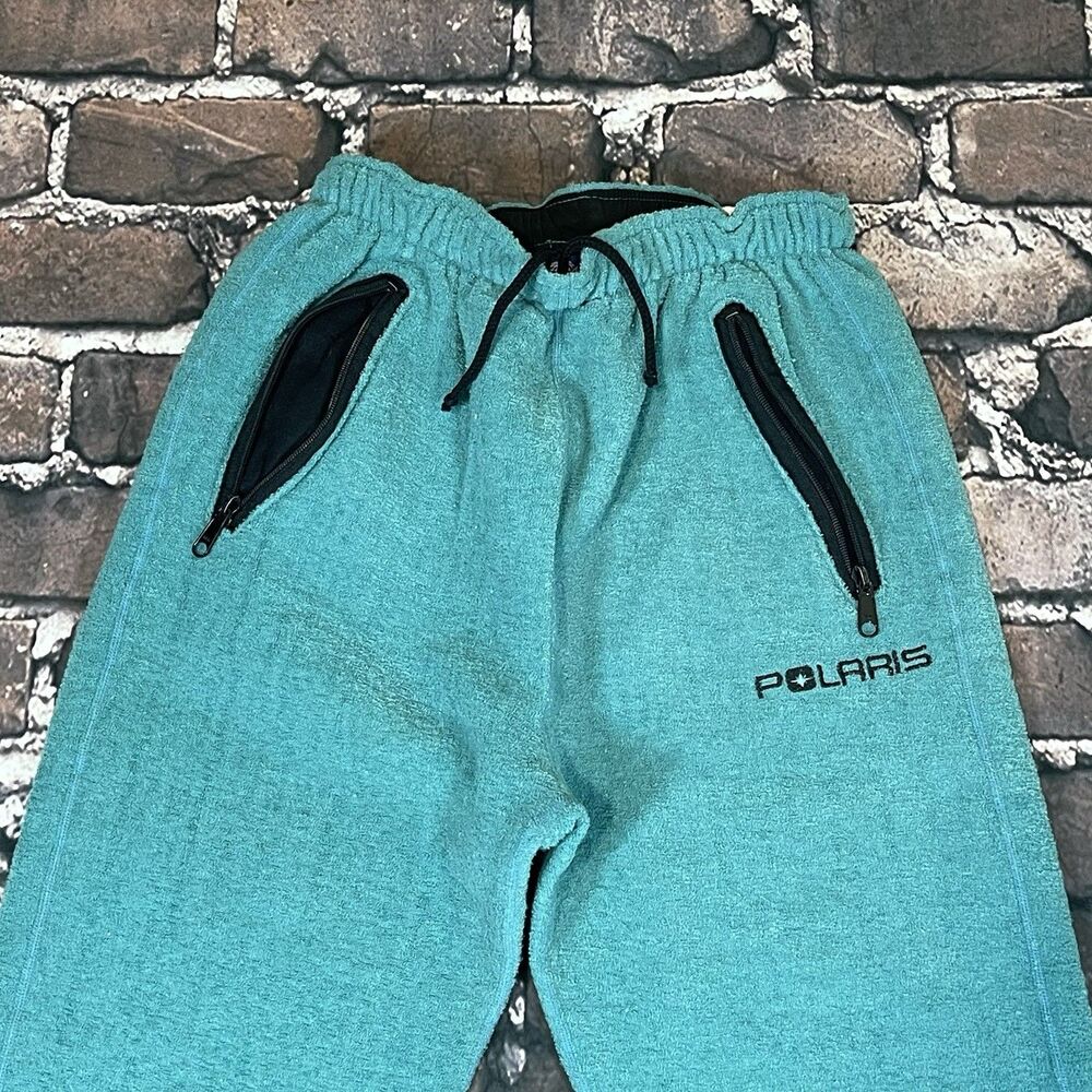Vintage Polaris Polartec Blue Teal Fleece Sweatpants Snowmobile USA RARE Size M - Picture 5 of 13